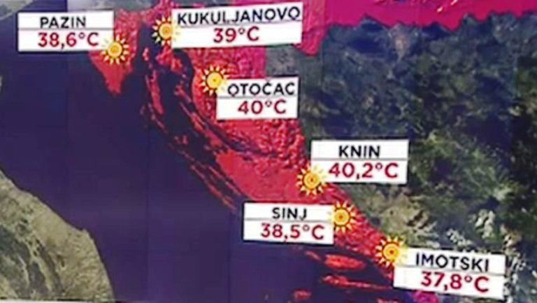 U Kninu 40,2 °C, Otočac 40,  vrhunac vrućina očekuje se sutra