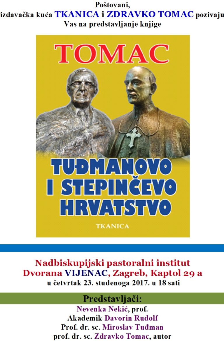 Predstavljanje knjige dr. Tomca – ‘Tuđmanovo i Stepinčevo hrvatstvo’